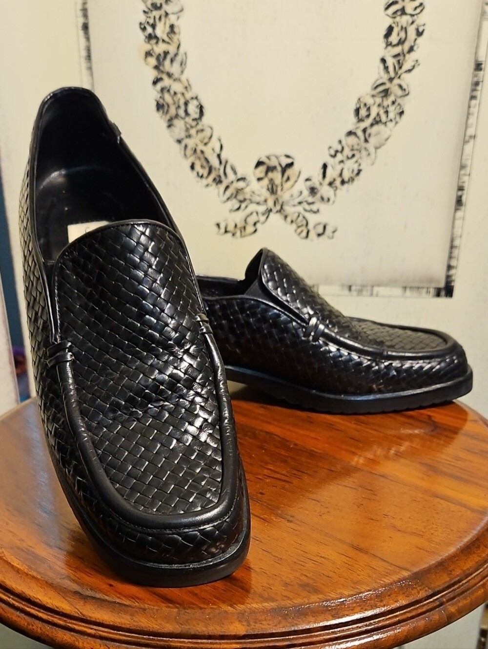 Mezlan Vintage "Leigh" Black Woven Leather,Quiet Luxury Loafers Slip-On Size 6.5